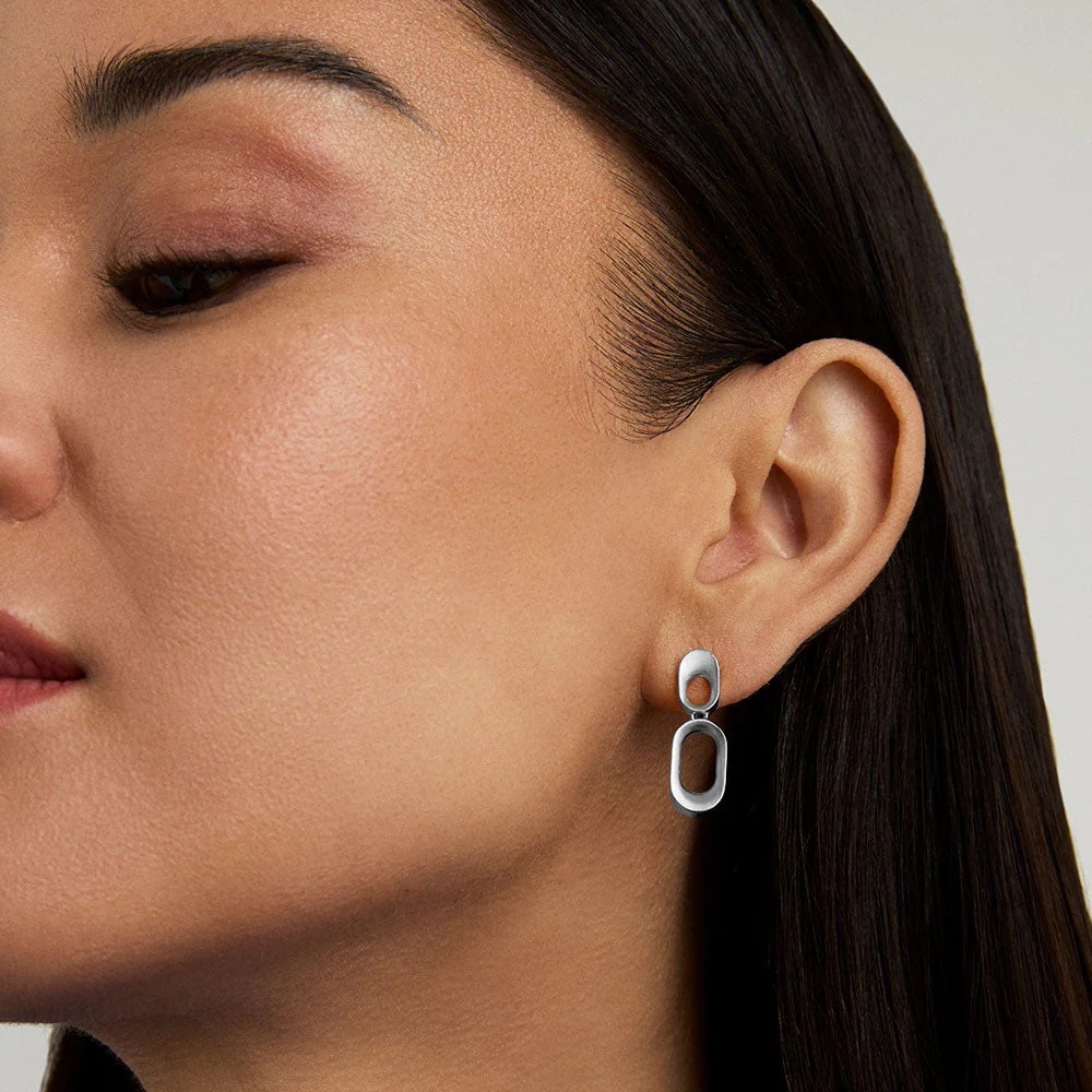 Dean Davidson Ipanema Small Link Drop Earrings Silver Brushed Matte E1066-S NEW - Picture 4 of 5